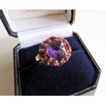 Gold on Sterling Silver 2.6 ct Amethyst & Pink Tourmaline Ring