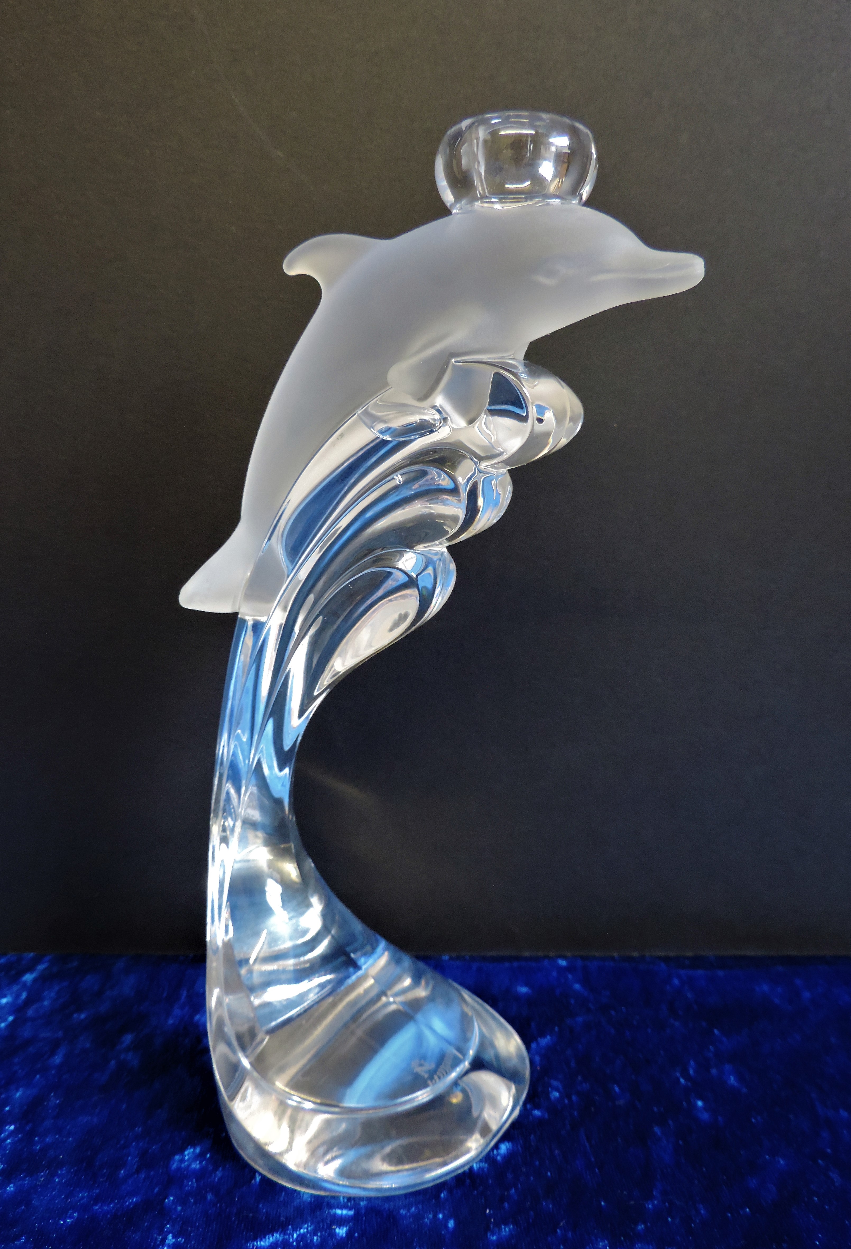 Nachtmann Crystal Candlestick Dolphin Riding a Wave - Image 2 of 4