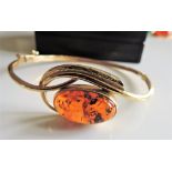 Hand Made 14k Solid Gold Baltic Amber Bangle