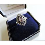 Vintage Style Sterling Silver Amethyst & Marcasite Ring