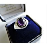 Vintage Gents Sterling Silver Amethyst Signet Ring