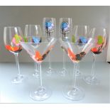 Suite Vintage French Hand Painted Wine & Cocktail Glasses