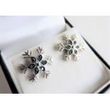 Sterling Silver Blue Diamond Snowflake Earrings New with Gift Box