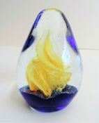 Vintage Egg Shape Yellow Spiral Art Glass Paperweight