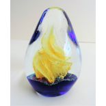 Vintage Egg Shape Yellow Spiral Art Glass Paperweight