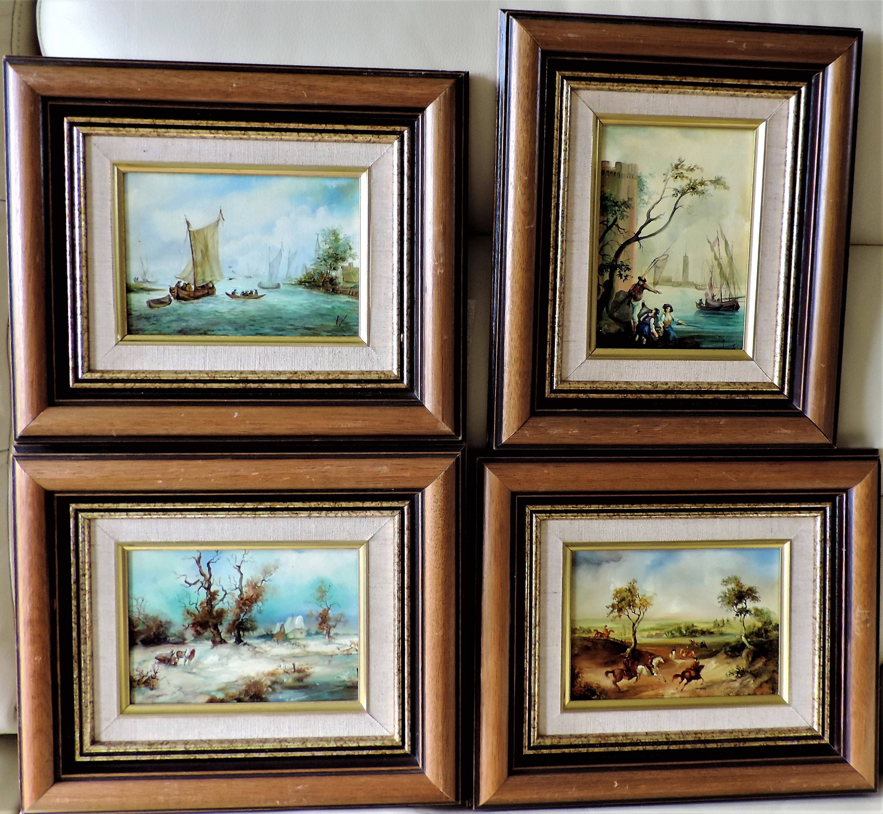 A Set of Four Framed Oils on Board, Frame Size 32 x 27cm