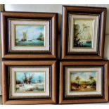 A Set of Four Framed Oils on Board, Frame Size 32 x 27cm
