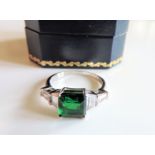 Sterling Silver 2.9ct Green Tourmaline & White Sapphire Ring