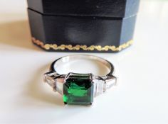 Sterling Silver 2.9ct Green Tourmaline & White Sapphire Ring