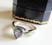 Sterling Silver 2ct Pear Cut Mystic Topaz & Fire Opal Ring