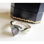 Sterling Silver 2ct Pear Cut Mystic Topaz & Fire Opal Ring