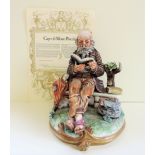 Capodimonte Figurine Gent Reading his Book Signed Milio with Certificate