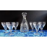 Vintage Crystal Decanter and 6 Wine Glasses
