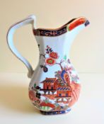 Antique Ironstone China Jug Hand Painted 23cm Tall