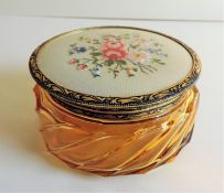 Vintage Amber Cut Glass Petit Point Powder/Trinket Pot