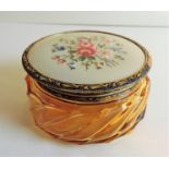 Vintage Amber Cut Glass Petit Point Powder/Trinket Pot