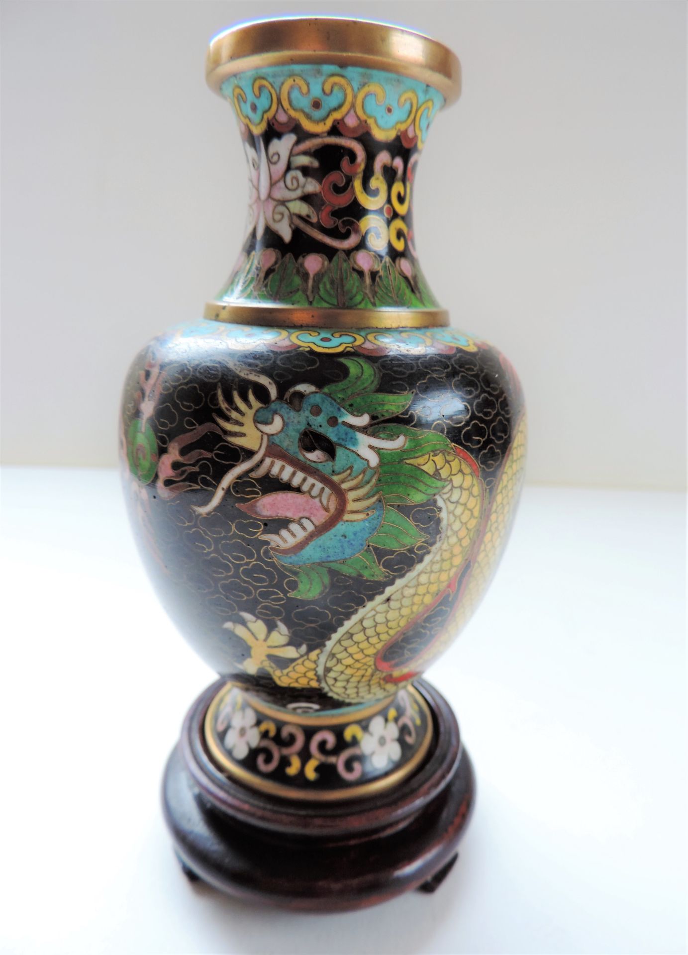 Vintage Cloisonne Imperial Dragon Vase 16cm tall