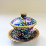 Vintage Cloisonne Miniature Lidded Pot and Saucer