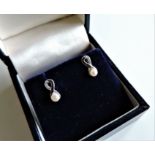 Sterling Silver Cultured Pearl & Diamond Earrings