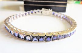 Sterling Silver 32ct Tanzanite Tennis Bracelet 21 grams