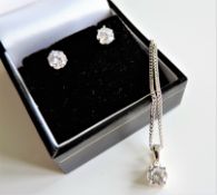 Diamonique 2.7 ct Solitaire Pendant Chain Earrings Set Sterling Silver