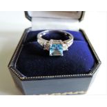 Sterling Silver 1.76 ct Blue & White Topaz Ring