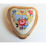 Vintage Kigu Cherie Petit Point Heart Shaped Compact