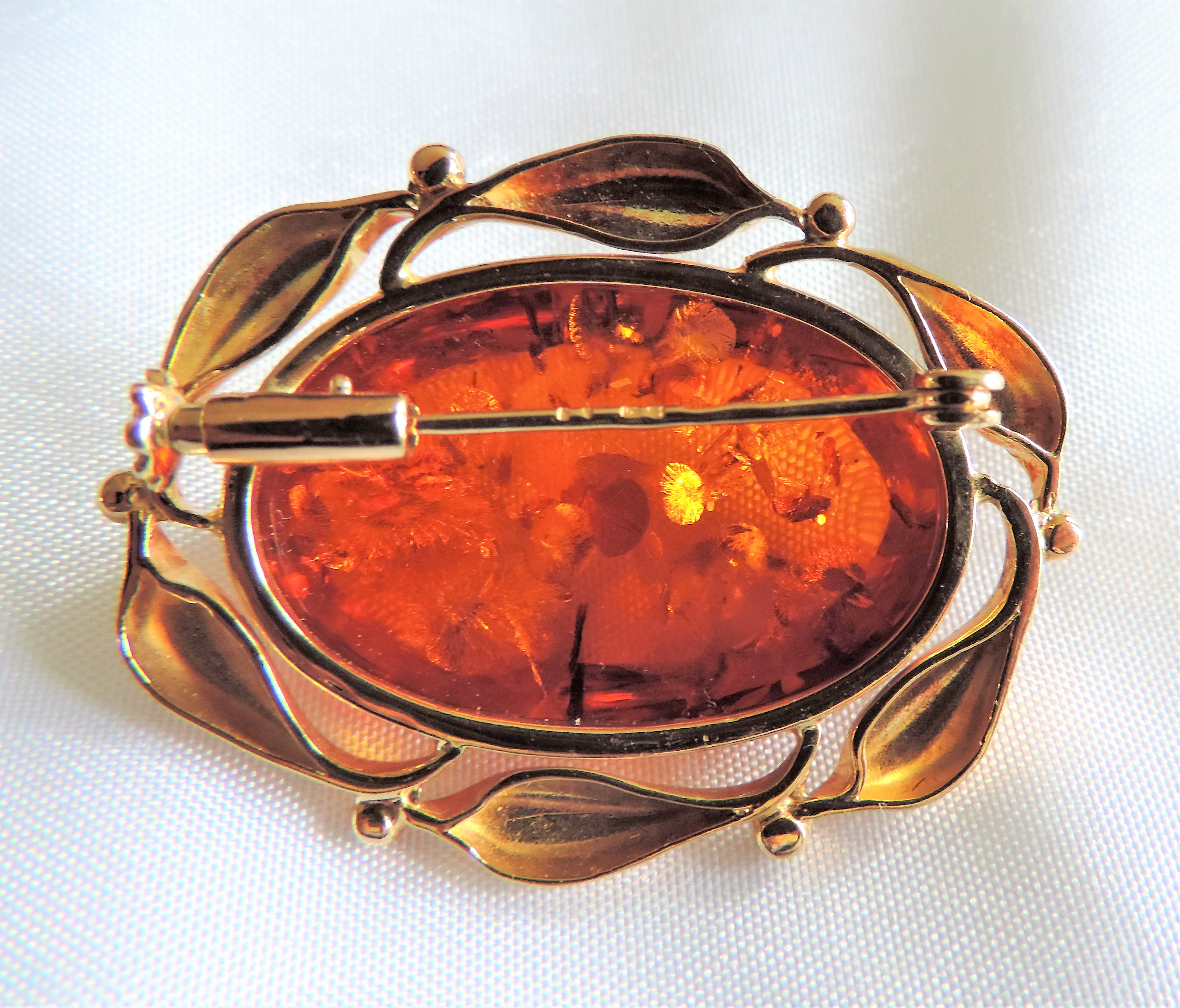 14k Solid Gold Baltic Amber Brooch - Amber 30mm x 20mm - Image 5 of 6