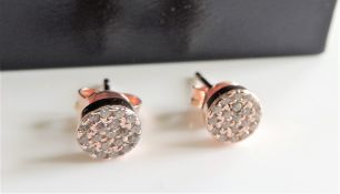 Sterling Silver Rose Gold Diamond Stud Earrings New with Gift Box