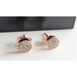 Sterling Silver Rose Gold Diamond Stud Earrings New with Gift Box