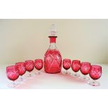 Antique Art Nouveau French 'Nancy' Ruby Glass Drinks Set