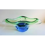 Vintage Murano Art Glass Bowl Blue and Green