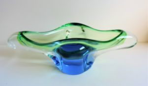 Vintage Murano Art Glass Bowl Blue and Green