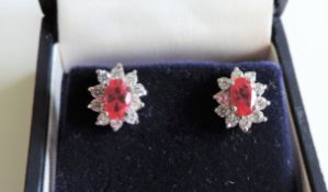 Red Tourmaline & White Sapphire Earrings New with Gift Box
