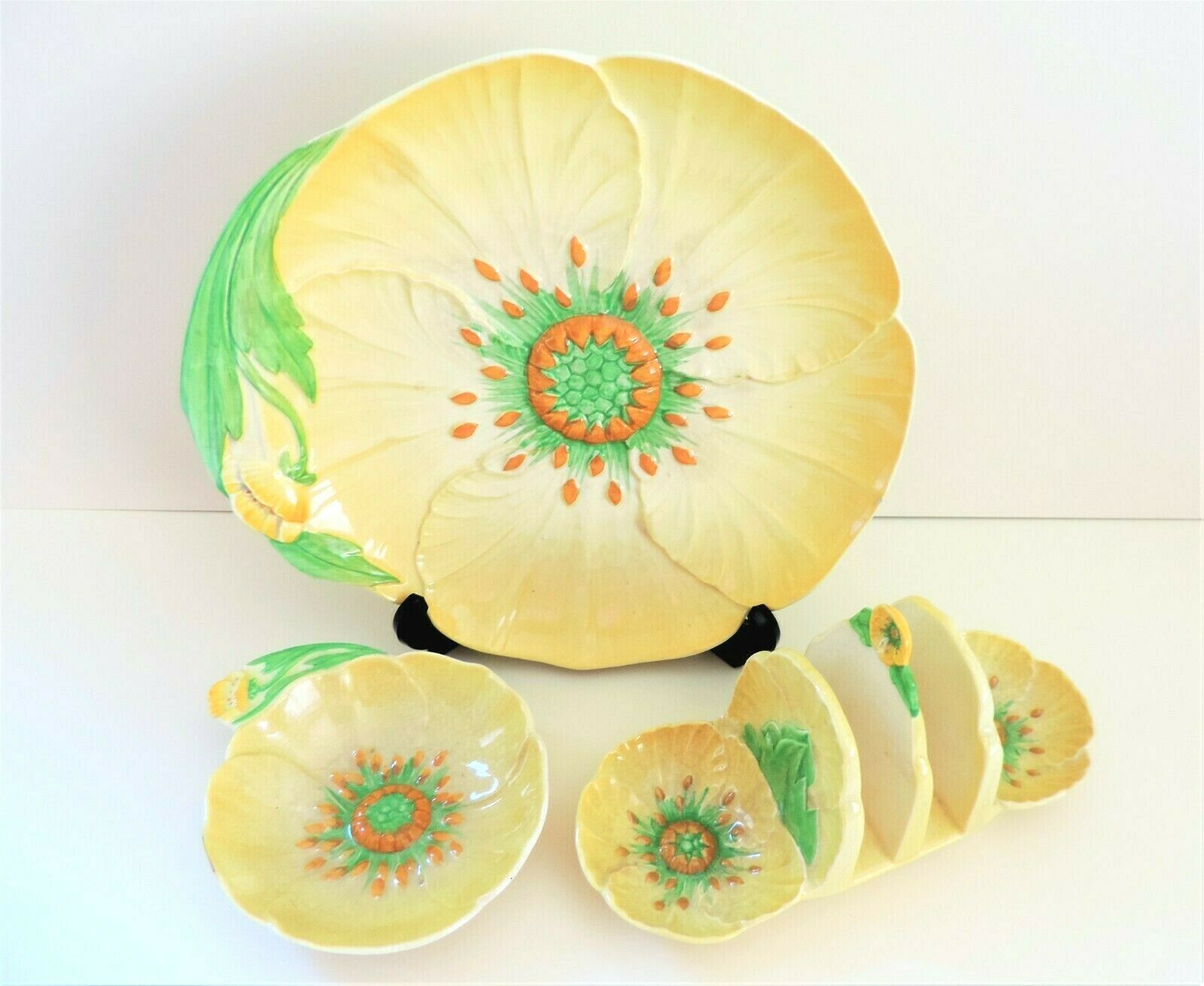 Vintage Carlton Ware Toast Rack & Plate Set Yellow Buttercup Pattern - Image 2 of 4
