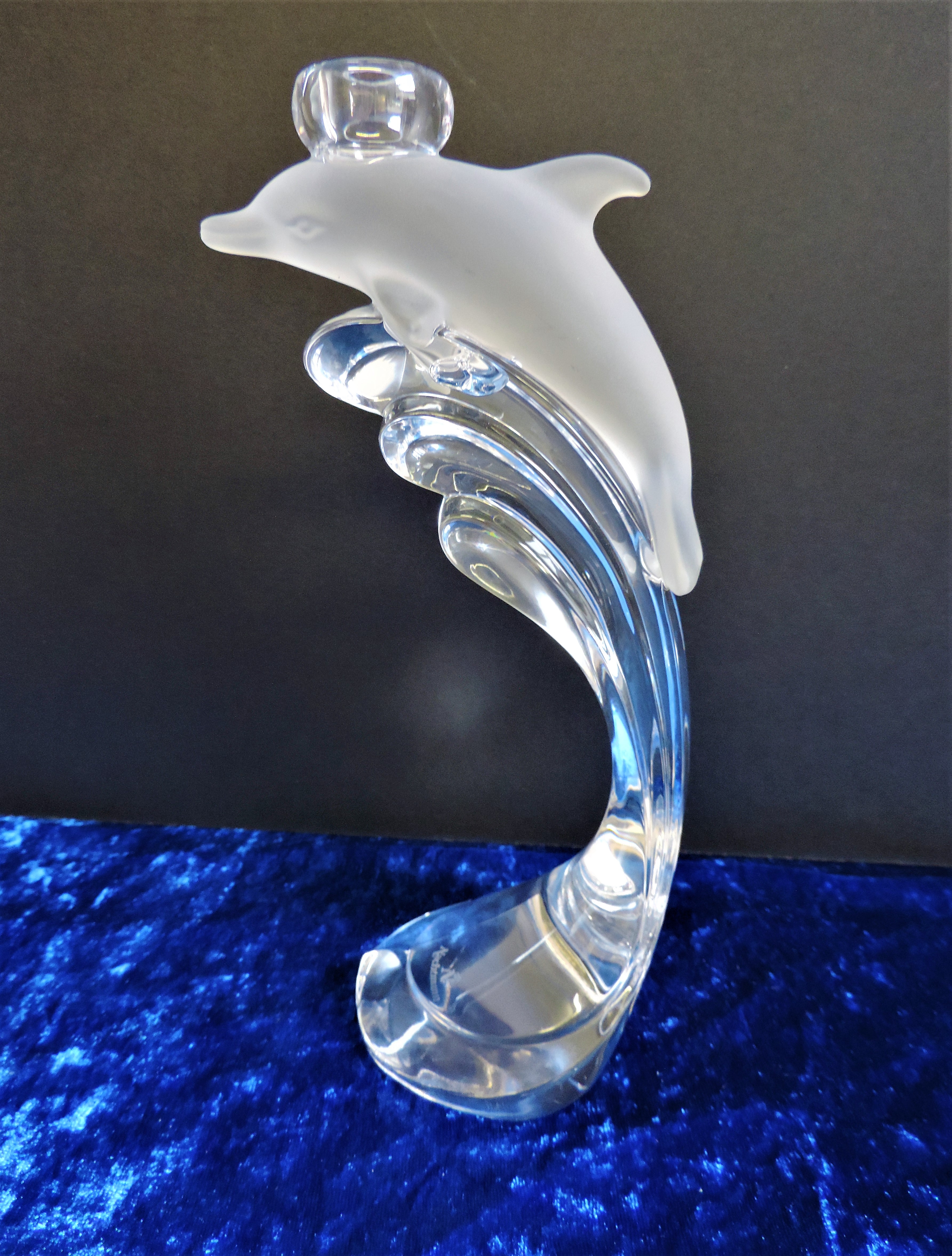 Nachtmann Crystal Candlestick Dolphin Riding a Wave - Image 3 of 4