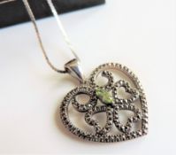 Vintage Style Sterling Silver Peridot & Marcasite Necklace