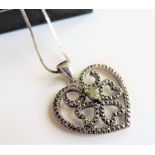 Vintage Style Sterling Silver Peridot & Marcasite Necklace