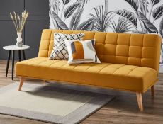 1x Click Clack Kelly Sofa Bed Ochre RRP £200. Wooden Frame With Solid Birchwood Legs. (H81x W180x