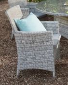 (4K) 2x Hartington Florence Collection Rattan Dining Chairs With 2x Cushions. 1x As New – In Facto