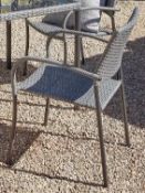 (4M) 3x Rattan Grey Stackable Chairs. (1x Has Loose Rattan On 1x Arm)