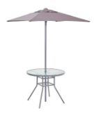 (4L) 1x Andorra Round Table & Parasol. Powder Coated Steel Frame. Toughened Glass Table Top. Powd