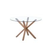 1x Ludlow Dining Table RRP £140. Toughened Glass Table With Oak Effect Finish Metal Frame. (H76cm