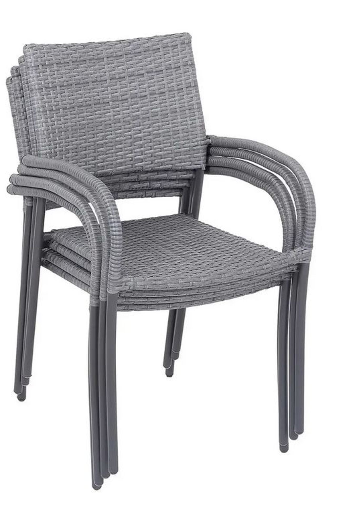 (1A) 4x Items. 3x Rattan Stackable Garden Chair. 1x Grey Faux Leather Chair. (All Items Appear Cle - Image 2 of 6