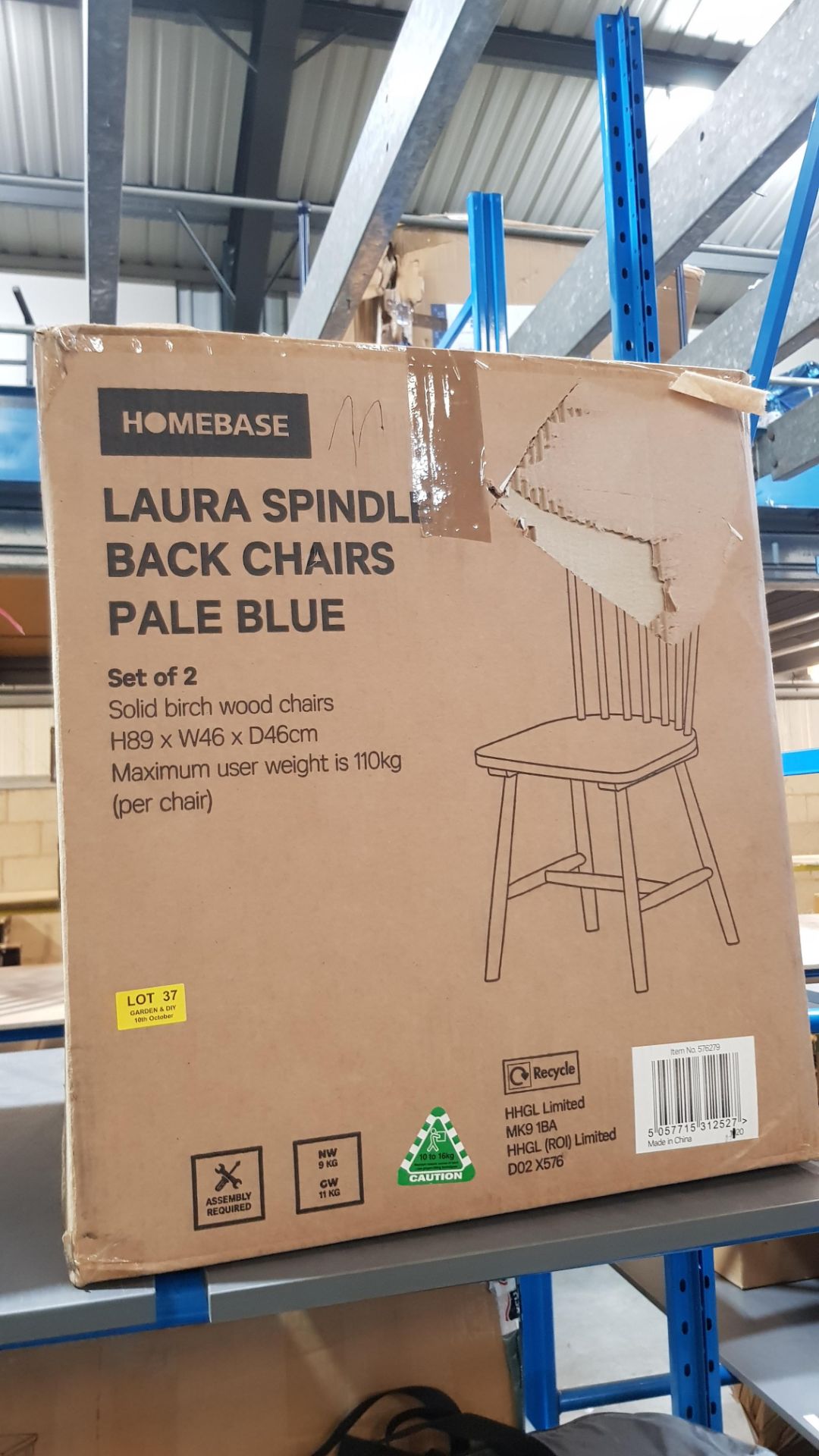 (2M) 2x Laura Spindle Back Chairs Pale Blue RRP £70. Solid Birch Wood Chairs. (H89x W46x D46cm). - Image 2 of 6