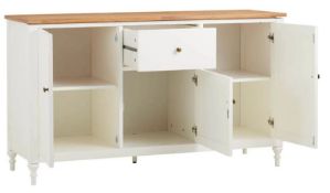 (5F) 1x Laura Sideboard. Pine Wood And MDF Cabinet Body. White With Oak Top And Handles. (H80x W1