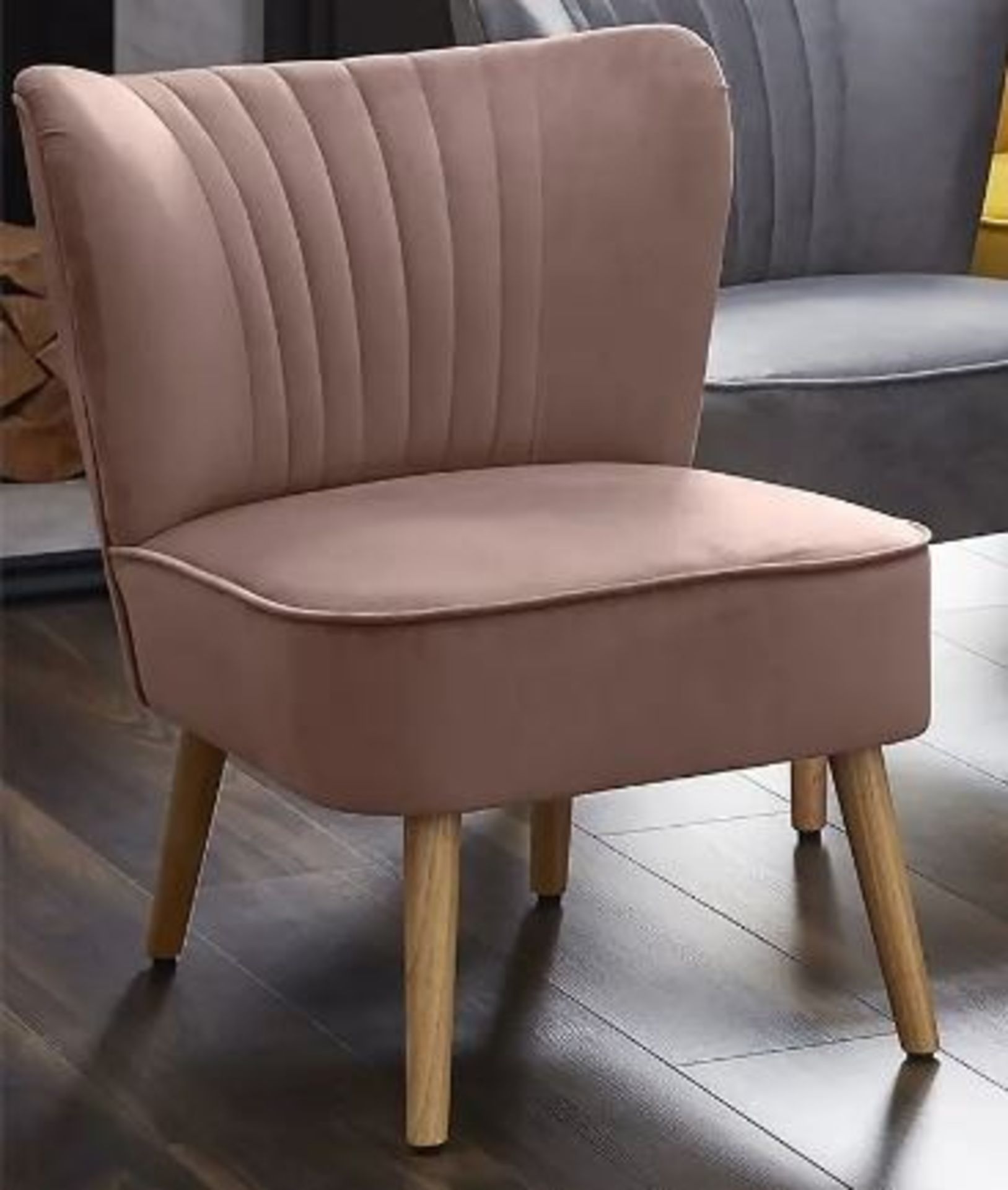 (2O) 1x Occasional Chair Blush. Velvet Fabric, Rubberwood Legs. (H72x W60x D70cm). Unit Appears A