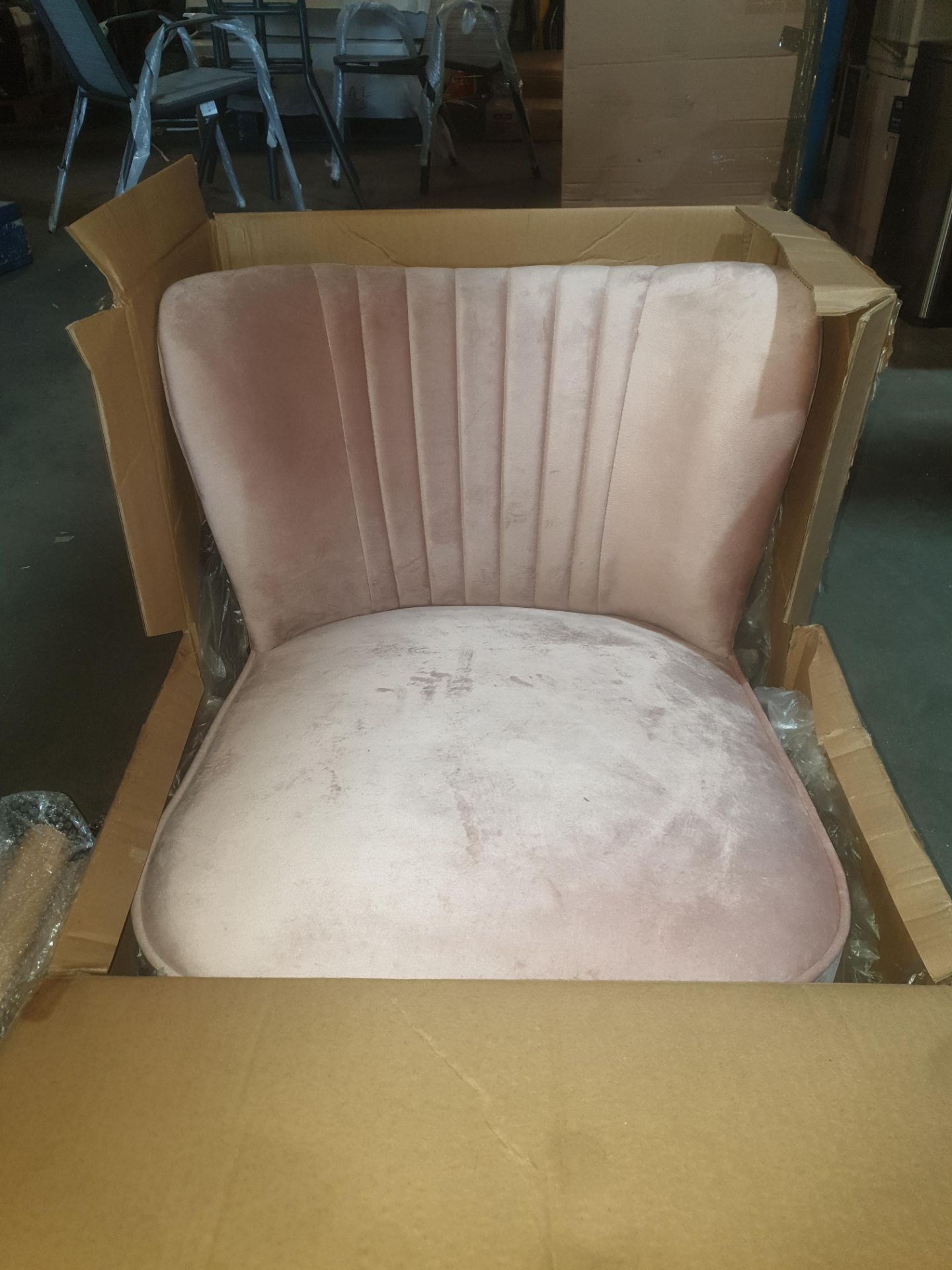 (2O) 1x Occasional Chair Blush. Velvet Fabric, Rubberwood Legs. (H72x W60x D70cm). Unit Appears A - Image 6 of 7