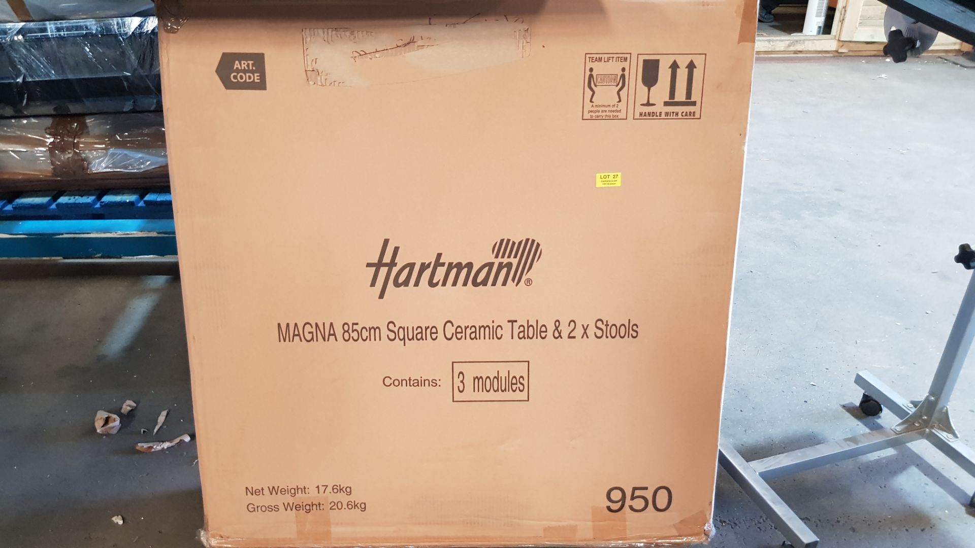 (2I) 1x Hartman MAGNA 85cm Square Ceramic Table & 2x Stools. Appears As New, Complete With Fixings. - Image 2 of 6