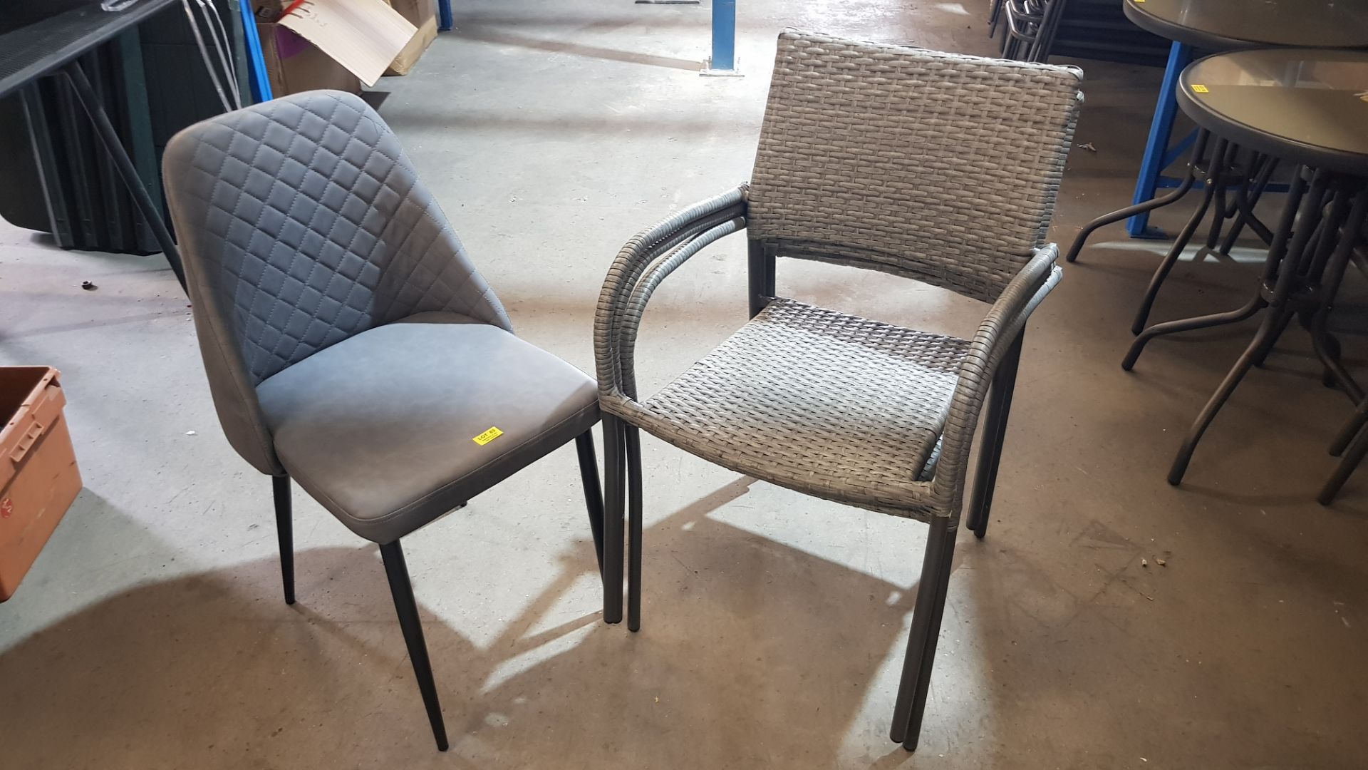 (1A) 4x Items. 3x Rattan Stackable Garden Chair. 1x Grey Faux Leather Chair. (All Items Appear Cle - Image 4 of 6